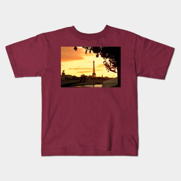 A Paris  walk at sunset Kids T-Shirt by stevepaint